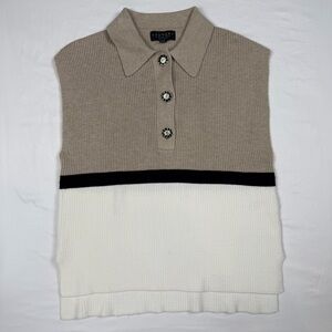 Laundry by Shelli Segal Ribbed Colorblock Sleeveless Sweater Jewel Button Small